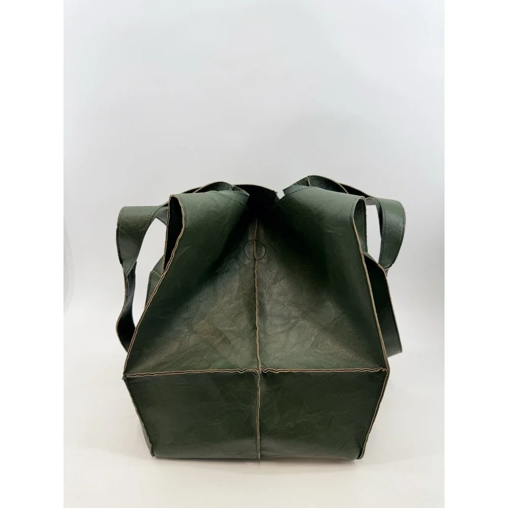 Leather Tote Oversized Shoulder Bag Large Slouchy Shopping Green